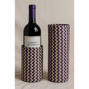 Handwoven Palm Leaf Chevron‎ Wine Bottle Case ~ 2-Piece Gift Basket Holder